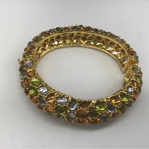 Gold Multicolor Cabochon Hinge Bracelet